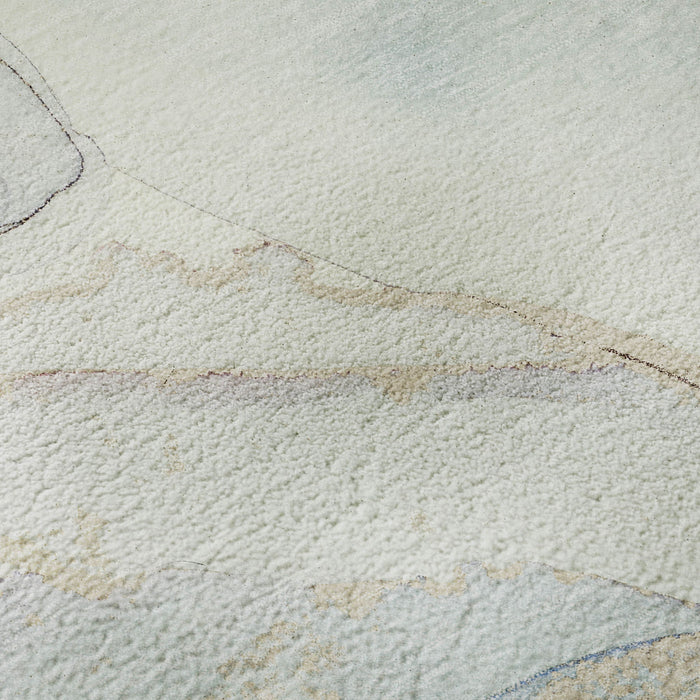 9' X 12' Abstract Washable Area Rug With UV Protection (647403) - Sky Blue / Ivory