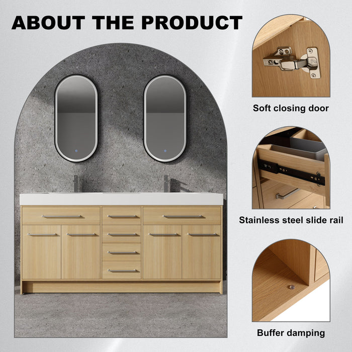 Giga freestanding bathroom vanity with resin sink, soft-closing doors and drawers, modern bathroom furniture with sleek design.