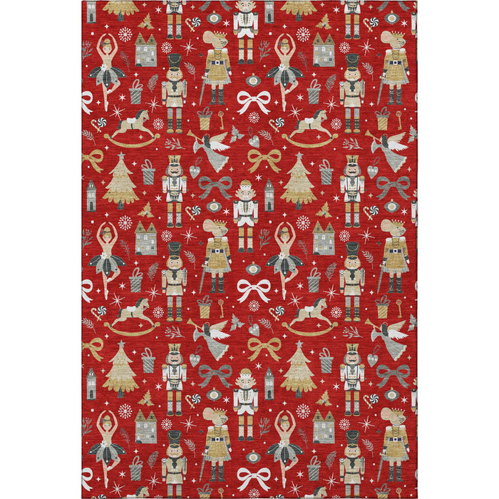 10' X 14' Floral Washable Area Rug With UV Protection (702467) - Red / Gold / Gray