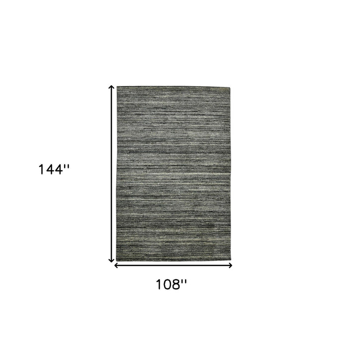 9' X 12' Wool Striped Hand Woven Area Rug - Gray And Black