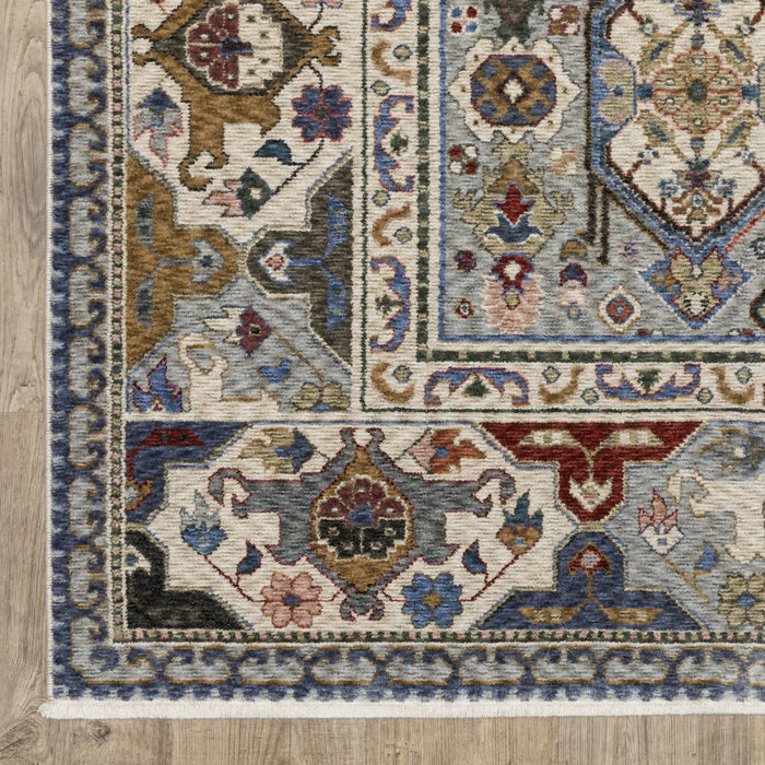7' X 10' Oriental Area Rug With Fringe - Blue And Gray