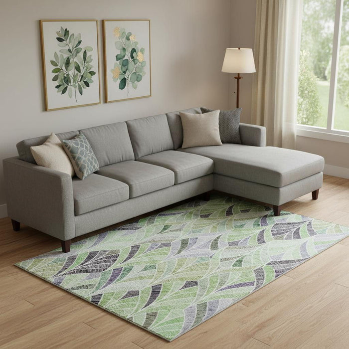 10' X 14' Geometric Washable Area Rug With UV Protection (667605) - Green / Purple / Ivory