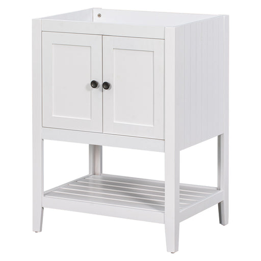 Giga bathroom vanity base with solid wood frame, storage cabinet with doors and open shelf for bathroom organization