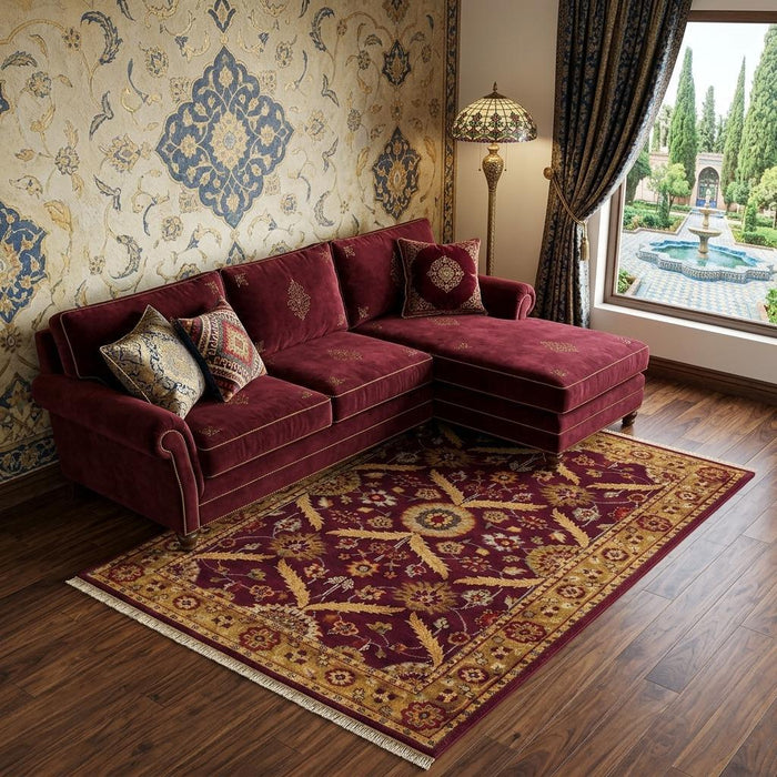 9' X 13' Wool Oriental Hand Knotted Area Rug With Fringe (744394) - Red / Gold