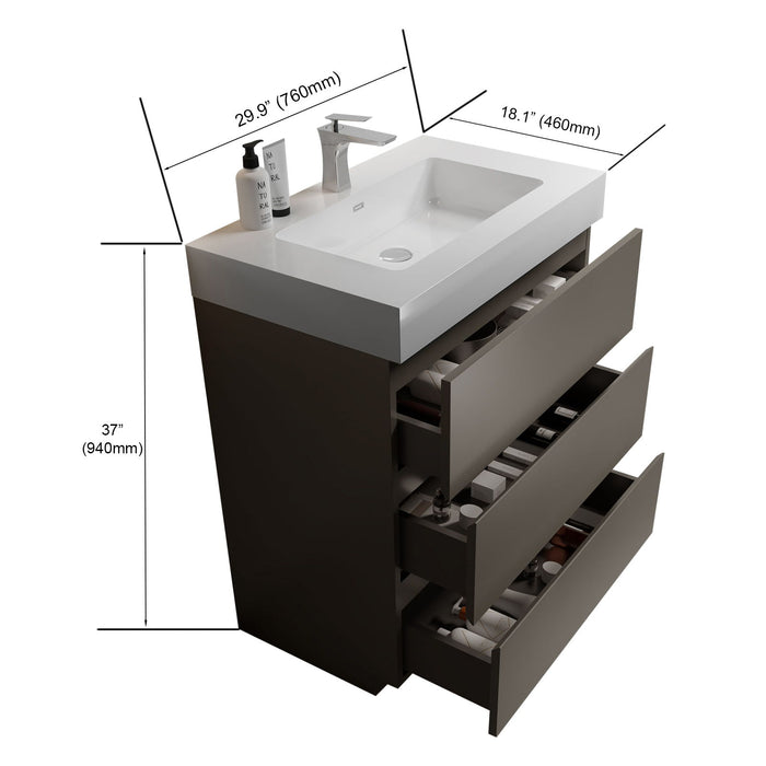 Giga Alice bathroom vanity with integrated sink, large storage cabinet, freestanding design, modern style, without drain or faucet.