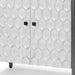 Gray and white 32-inch wood and metal carved geometric accent cabinet with two doors by HomeRoots.