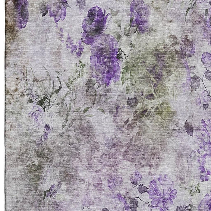 10' X 14' Floral Washable Area Rug With UV Protection (657731) - Purple / Gray / Ivory