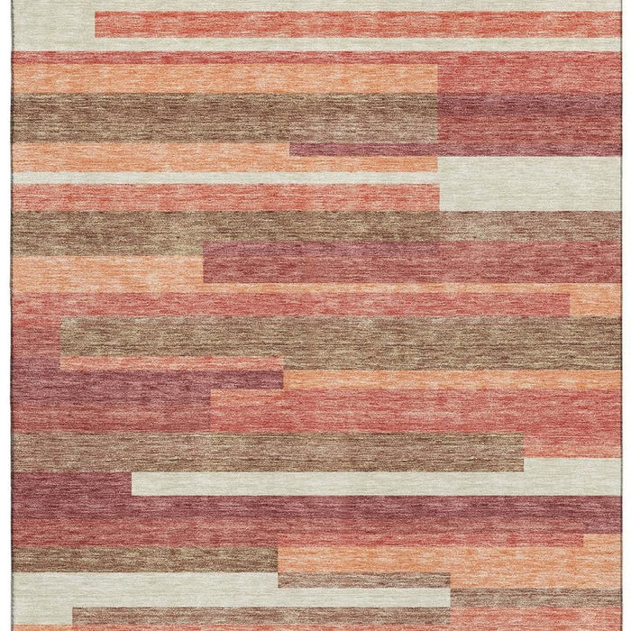 10' X 14' Striped Washable Area Rug With UV Protection - Coral