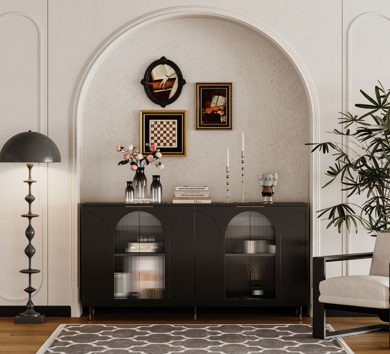 Giga lacquered wooden accent sideboard with four glass doors, ideal for living room, dining, or entryway storage.
