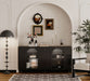 Giga lacquered wooden accent sideboard with four glass doors, ideal for living room, dining, or entryway storage.