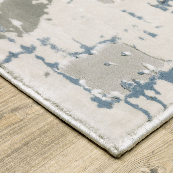 8' x 11' Abstract Power Loom Stain Resistant Area Rug - Gray Blue Brown Ivory And Deep Blue