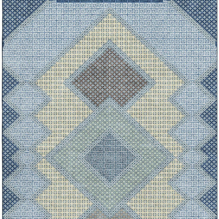 10' X 14' Geometric Washable Area Rug With UV Protection (718292) - Denim Blue / Gray