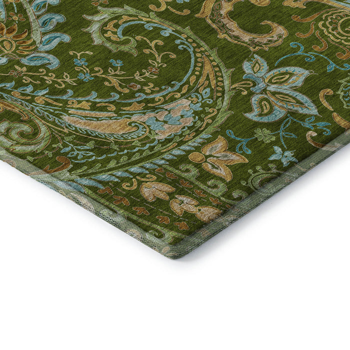 9' X 12' Paisley Distressed Washable Area Rug With UV Protection (647973) - Green / Blue