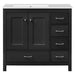 Giga bathroom vanity with ceramic sink, storage cabinet, two soft-close doors, and five drawers for ample bathroom organization.