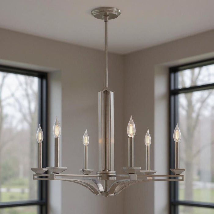 27" Six-Light Dimmable Chandelier With Shades - Nickel