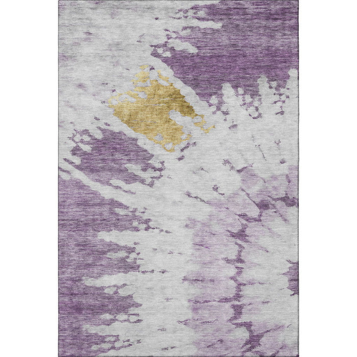 9' X 12' Abstract Washable Area Rug With UV Protection (651303) - Purple / Gold / Ivory