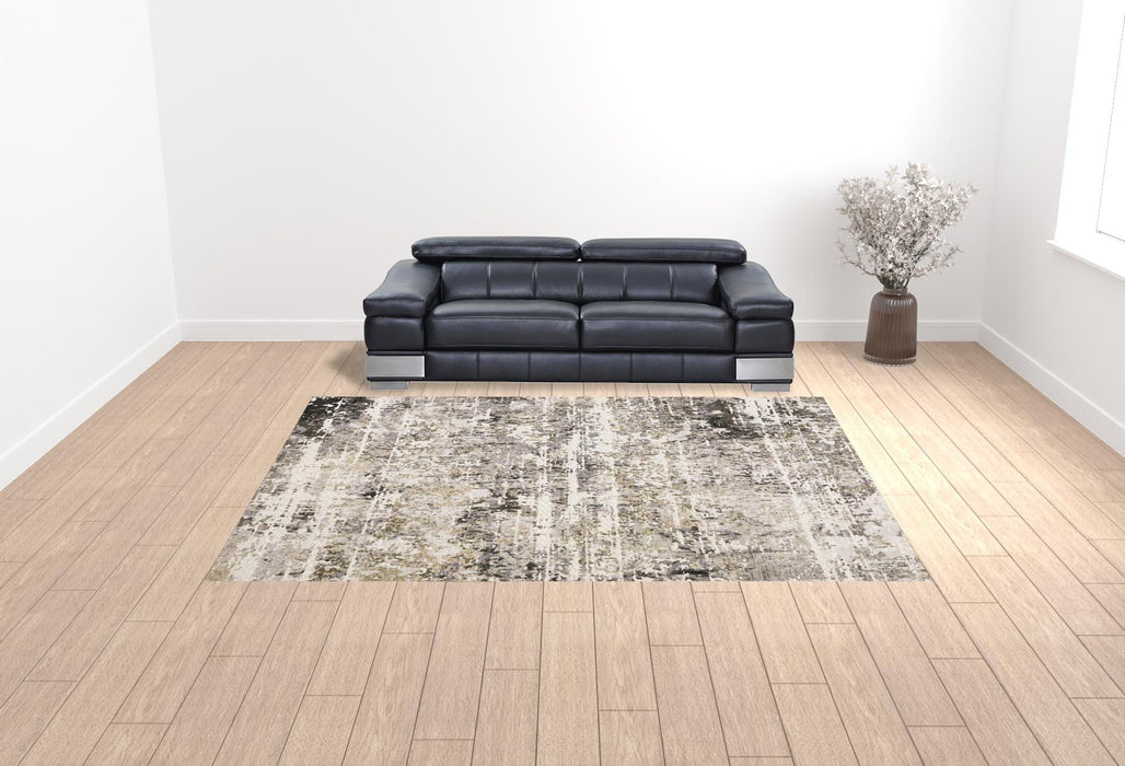 9.8' x 12.9' Abstract Power Loom Stain Resistant Area Rug - Grey Ivory Beige Charcoal Black Tan And Brown