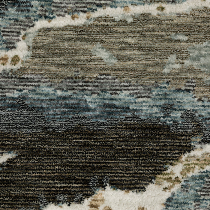 10' X 13' Abstract Area Rug With Fringe (575160) - Blue / Black / Beige