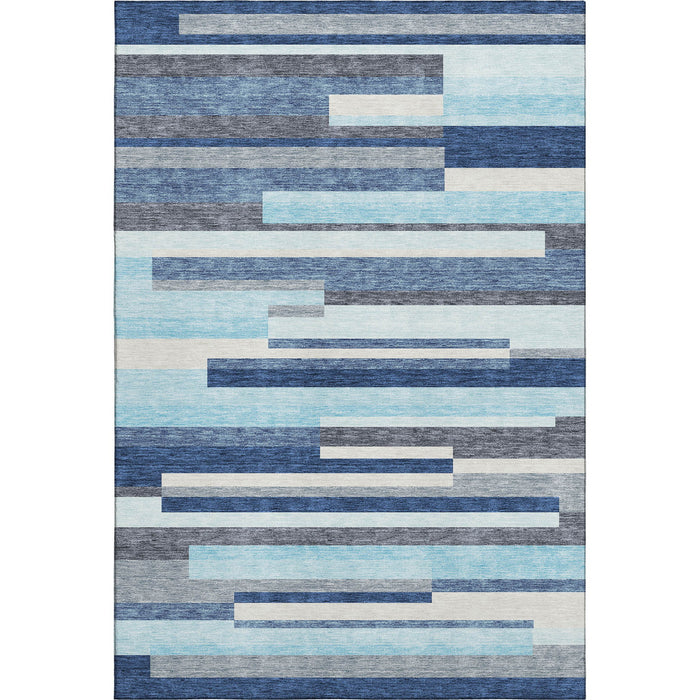 10' X 14' Striped Washable Area Rug With UV Protection (675756) - Blue / Ivory / Gray