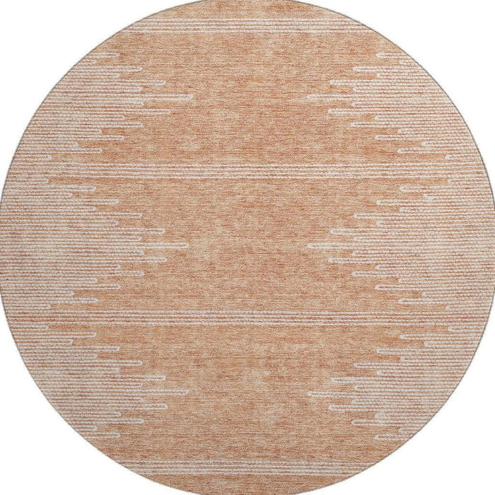 8' Abstract Washable Round Rug With UV Protection (653716) - Salmon / Ivory