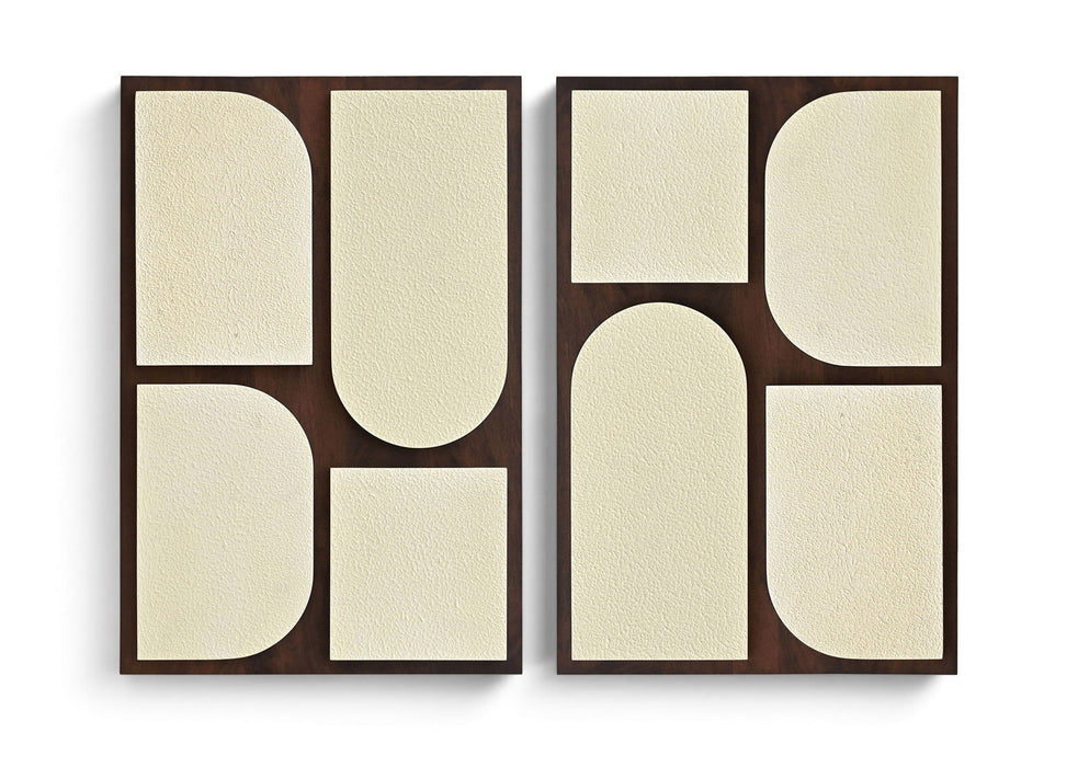 Two-piece mango wood wall art decor by Meridian Furniture featuring natural wood grain and contemporary design.