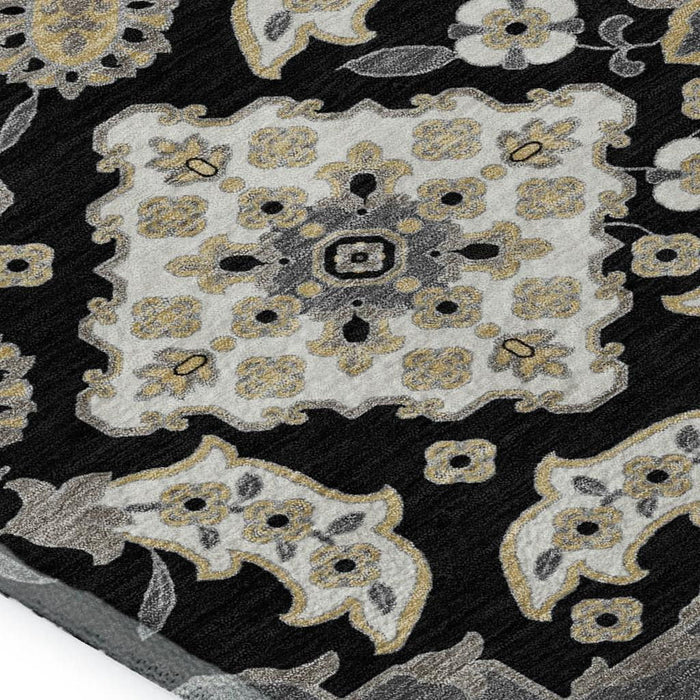 10' X 14' Floral Medallion Washable Area Rug With UV Protection (705821) - Black / Beige