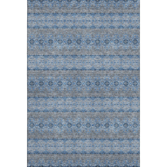 10' X 14' Floral Medallion Washable Area Rug With UV Protection (651334) - Navy Blue / Gray / Ivory