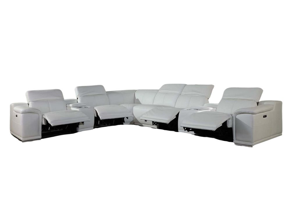 Italian Leather Power Reclining 8 Piece Corner Sectional With Console - White