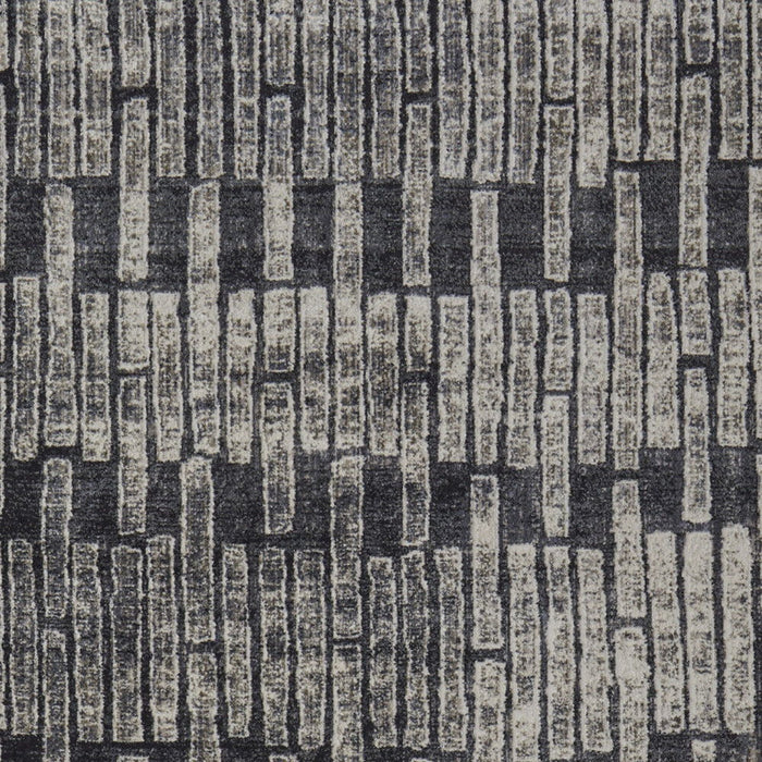 8' X 10' Geometric Power Loom Worn Faded Area Rug - Gray And Black