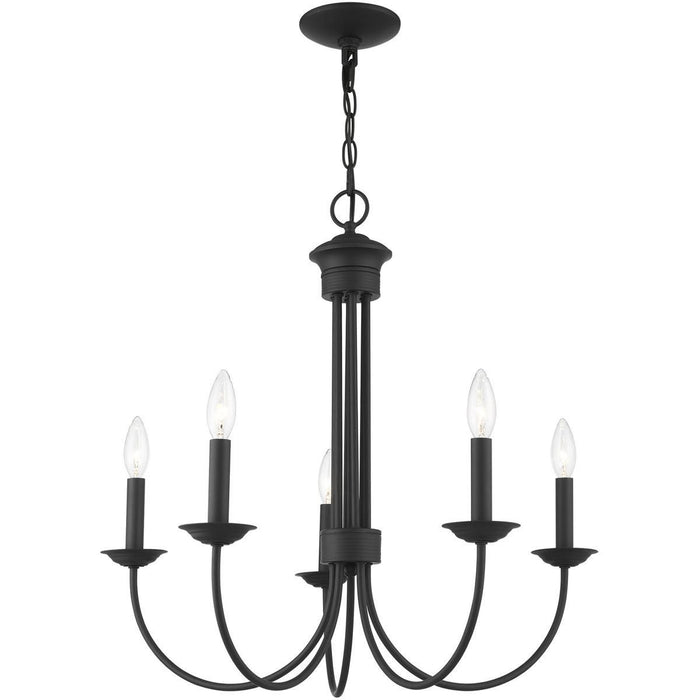 24" Five Light Metal Dimmable Chandelier With Shades - Black