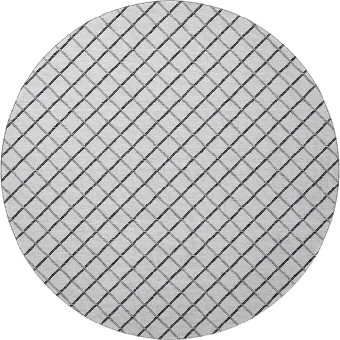 8' Geometric Washable Round Rug With UV Protection - Gray And Black