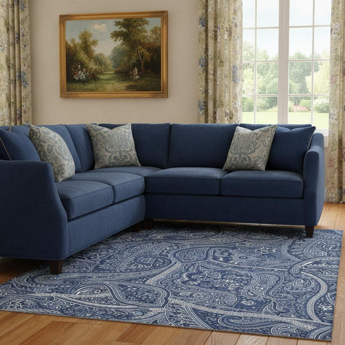 8' X 10' Paisley Washable Area Rug With UV Protection (652657) - Navy Blue / Ivory