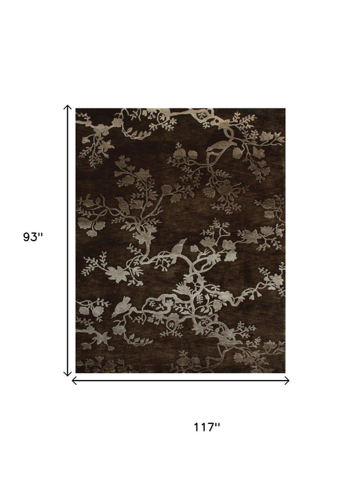 8' X 10' Wool Floral Hand Knotted Area Rug (744282) - Brown / Silver