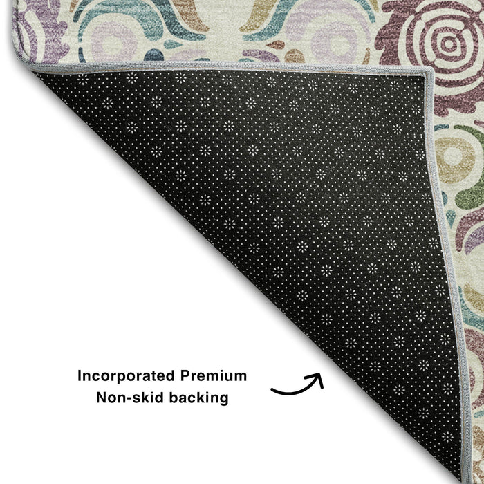 10' X 14' Medallion Washable Area Rug With UV Protection (667697) - Ivory / Purple / Teal