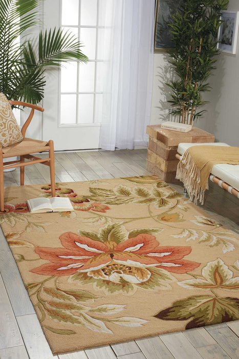 8' X 11' Floral Area Rug - Beige And Red