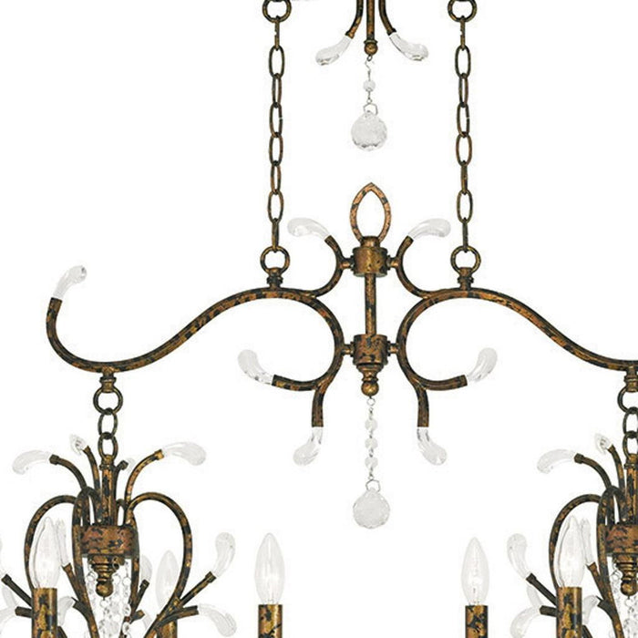 HomeRoots 29-inch bronze metal chandelier with eight lights and clear shades, dimmable for adjustable lighting.