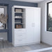 White 79-inch wood two-door wardrobe with three drawers by HomeRoots, featuring a sleek modern design and ample storage space.