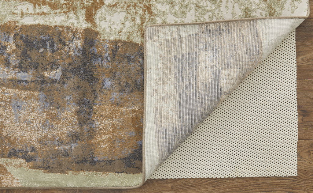 12' x 15' Abstract Power Loom Distressed Area Rug - Brown Blue And Ivory