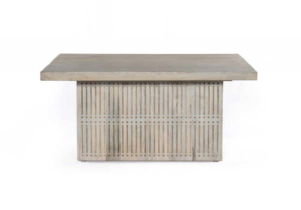 Rustic Carved Wood Storage Coffee Table - Graywash