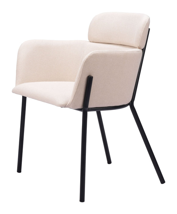 Dining Arm Chairs Upholstered Fabric (Set of 2) - Beige / Black