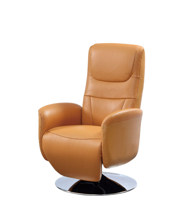 Tufted Genuine Leather Power Swivel Recliner (730552) - Burnt Umber