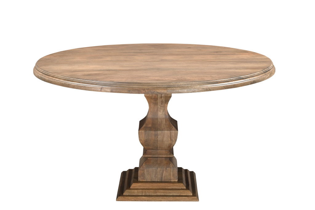 54" Solid Wood Pedestal Base Round Top Dining Room Table - Brown