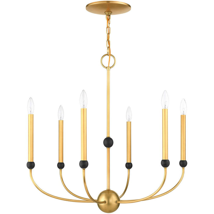 28" Six Light Dimmable Chandelier With Shades - Brass