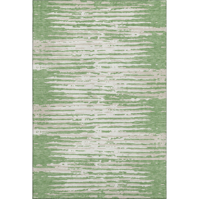 10' X 14' Striped Washable Area Rug With UV Protection (670561) - Green / Ivory