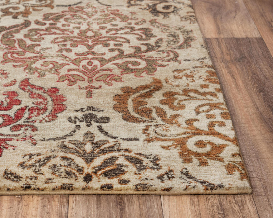 10' X 13' New Zealand Lambs Wool Damask Hand Carved Handmade Area Rug (747438) - Beige / Brown / Rust / Red