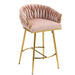 Set of two Giga pink counter height bar stools with wave back design, golden chromed base, and footrest for kitchen island use.