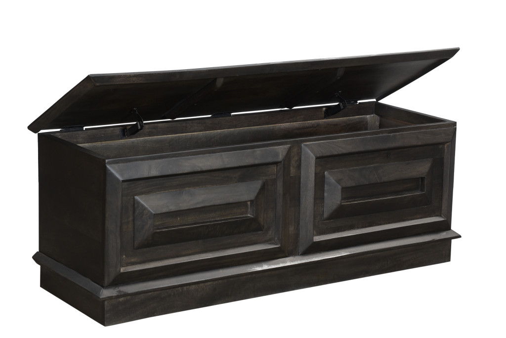 Solid Wood Storage Ottoman - Dark Brown