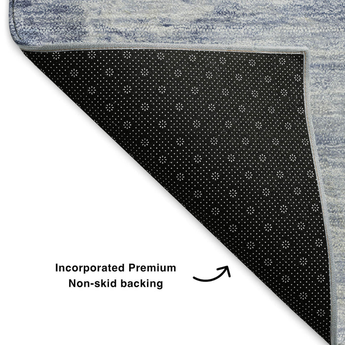 8' X 10' Abstract Washable Area Rug With UV Protection (650720) - Blue / Ivory