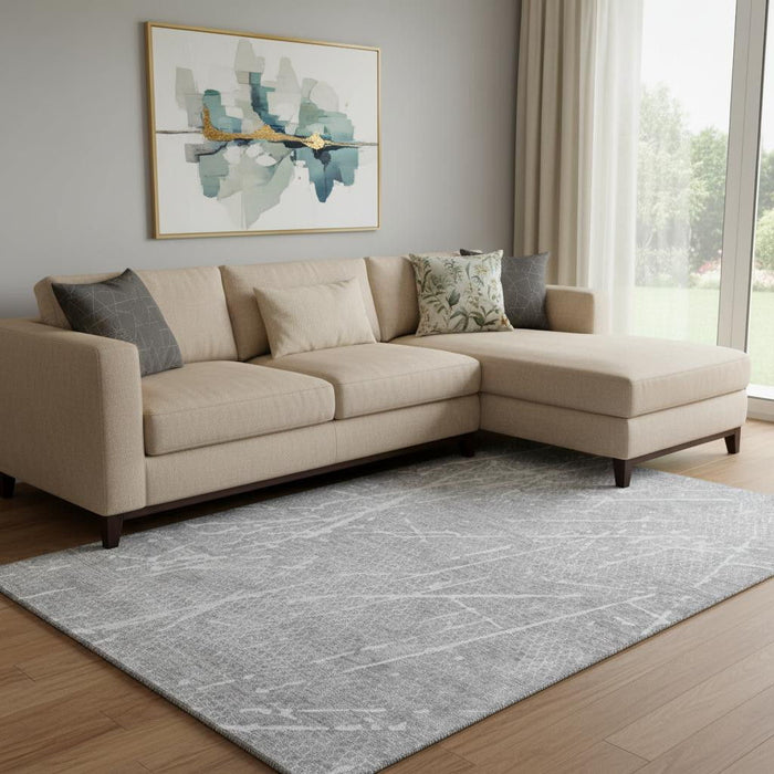 10' X 14' Abstract Washable Area Rug With UV Protection (652839) - Gray / Ivory