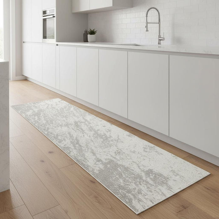 8' Abstract Non Skid Runner Rug (550509) - Ivory / Gray